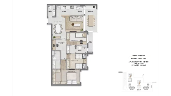 Grand Quartier — Fase 2 · Apto. 3 suítes - 99 m² - GQ 6.000 e 7.000 - finais 01 e 08