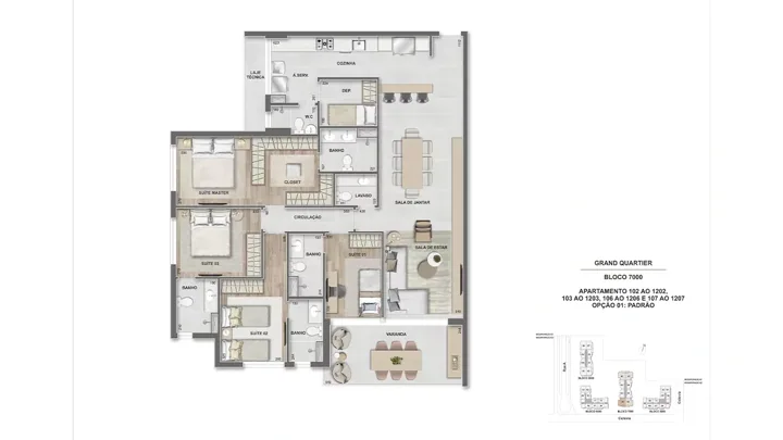 Grand Quartier — Fase 2 · Apto. 4 suítes - 145 m² - GQ 7.000 - finais 02, 03, 06 e 07