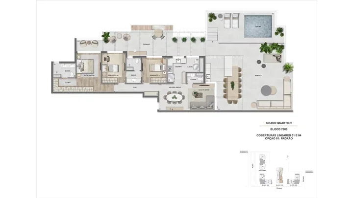 Grand Quartier — Fase 2 · Cobertura linear 3 suítes - 242 m² -GQ 7.000 - finais 01 e 04