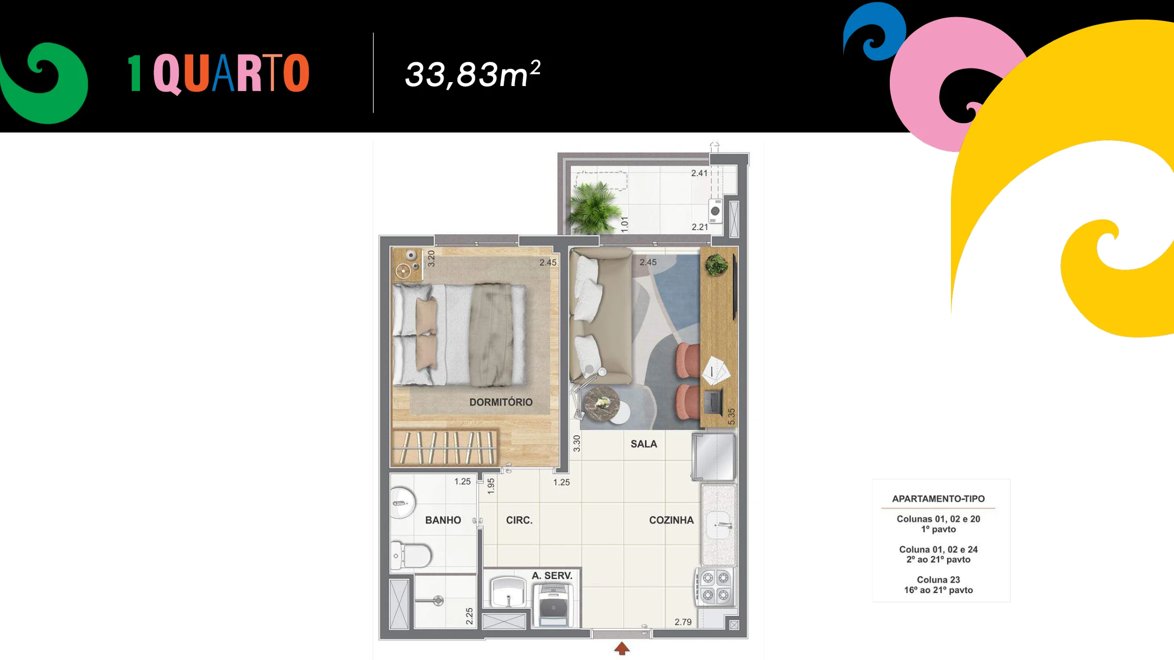 1 quarto · 33,83 m² · Heitor dos Prazeres — Colombina e Pierrot