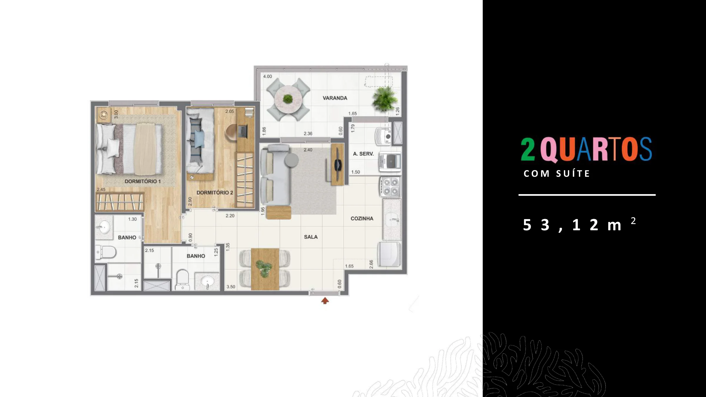 2 quartos com suíte · 53,12 m² · Heitor dos Prazeres — Colombina e Pierrot