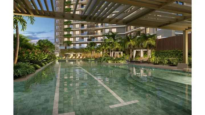 Icon Golf Residence — Piscina adulto com raia de 25m · perspectiva ilustrativa