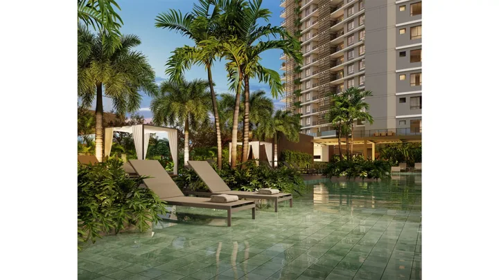 Icon Golf Residence — Deck molhado · perspectiva ilustrativa