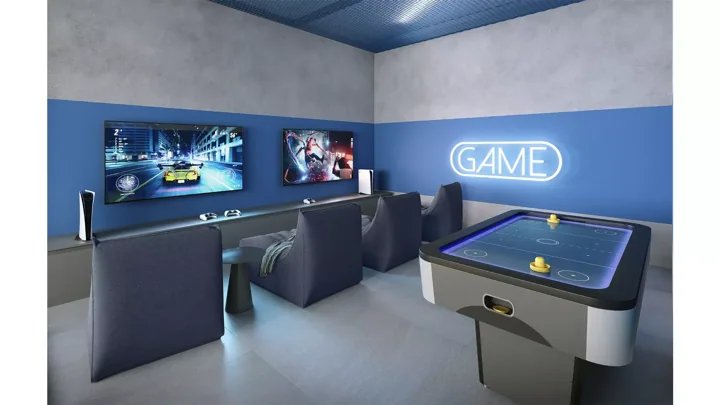 Icon Golf Residence — Sala de games · perspectiva ilustrativa