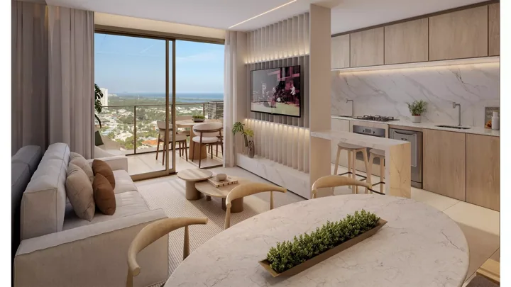 Icon Golf Residence — ICON 2.000 - Apto. final 5 - 2 quartos - sala · perspectiva ilustrativa
