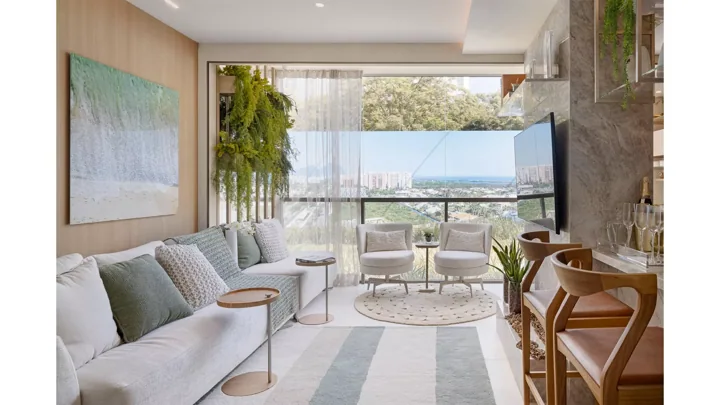 Icon Golf Residence — Decorado - 2 quartos · Sala de estar e varanda · fotografia do decorado