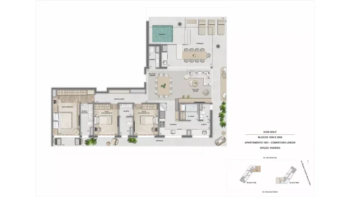 Icon Golf Residence — ICON 1.000 e 2.000 - Cobertura Linear 1801 - 3 qts.