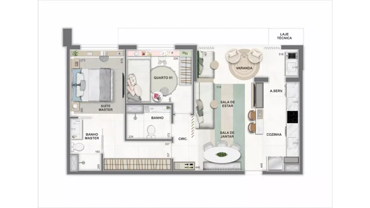 Icon Golf Residence — Planta do apto. decorado - 2 qts.
