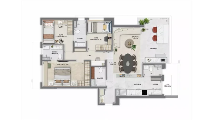 Icon Golf Residence — Planta do apto. decorado - 3 qts.