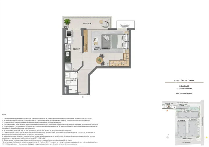 Iconyc by YOO — Studio - 1° ao 3° andar - 40m²