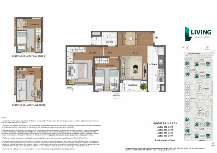 Living Parque Jasmim — 2 QTS - COL 02,03,06,07 - 42,84m²