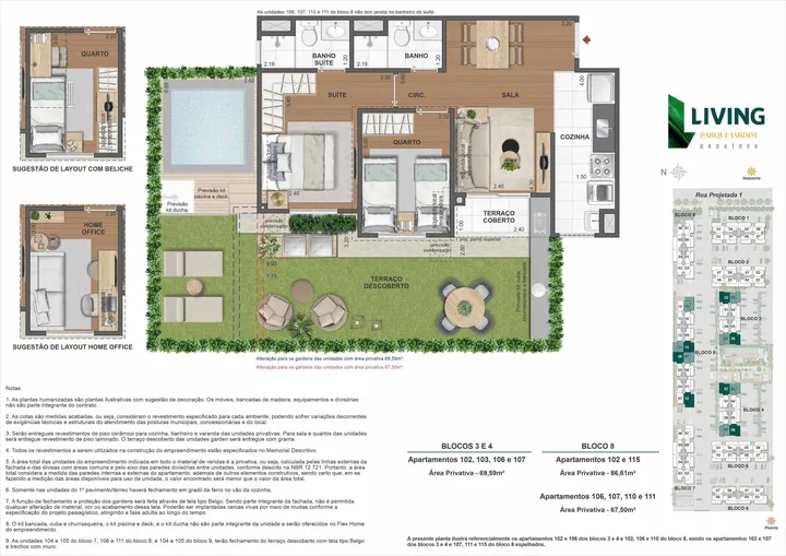 Living Parque Orquídea — Garden 2 Banheiros - BL 3, 4 e 8 - 67,50 - 69,59 - 86,61
