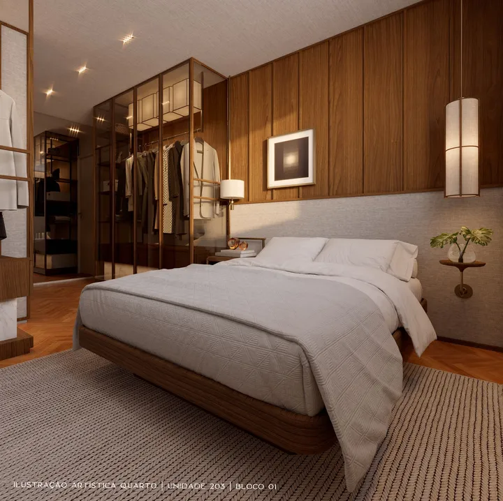 Living Wellness — Perspectiva artística — Quarto Unidade 203 Bloco 1