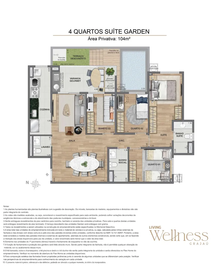 Living Wellness — Garden de 4 Quartos com suíte - Área privativa 104m²