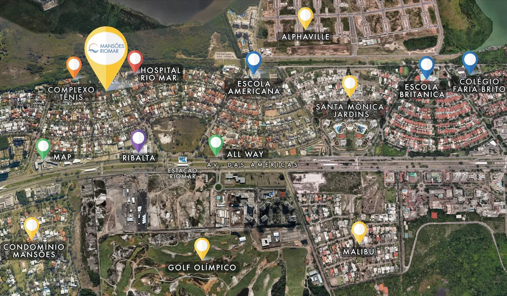 Mapa ilustrativo do entorno do Mansões Rio Mar na Barra da Tijuca