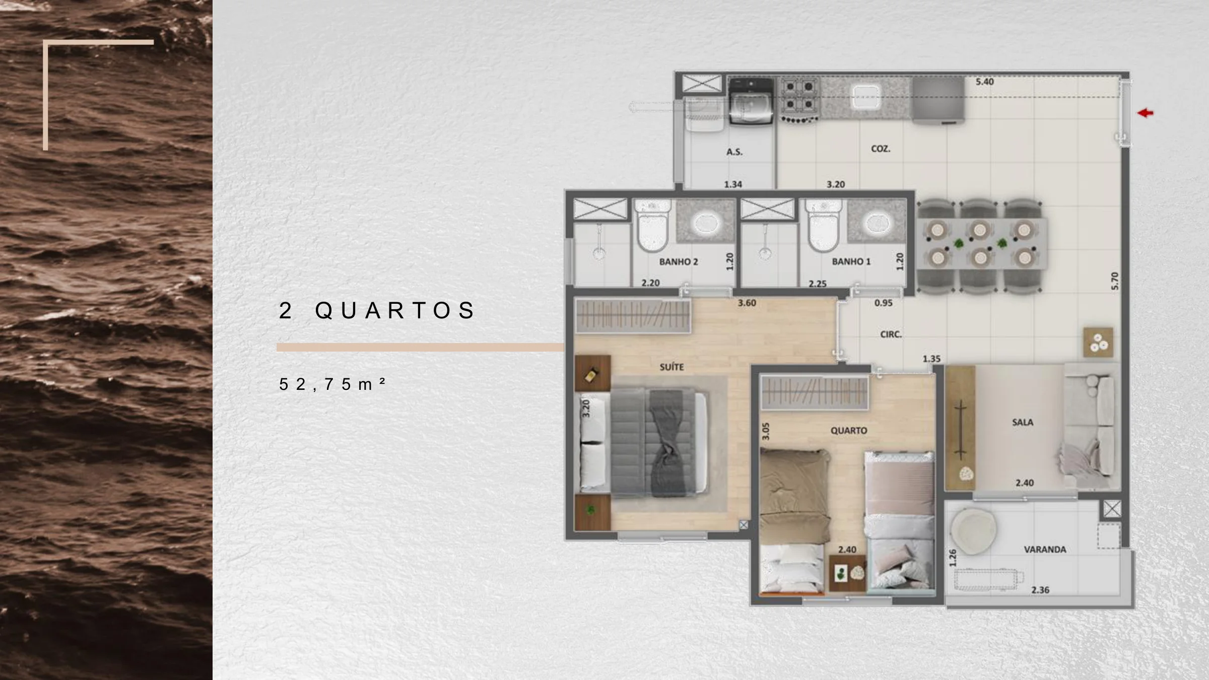 2 quartos · 52,75 m² · Metropolitan Dream