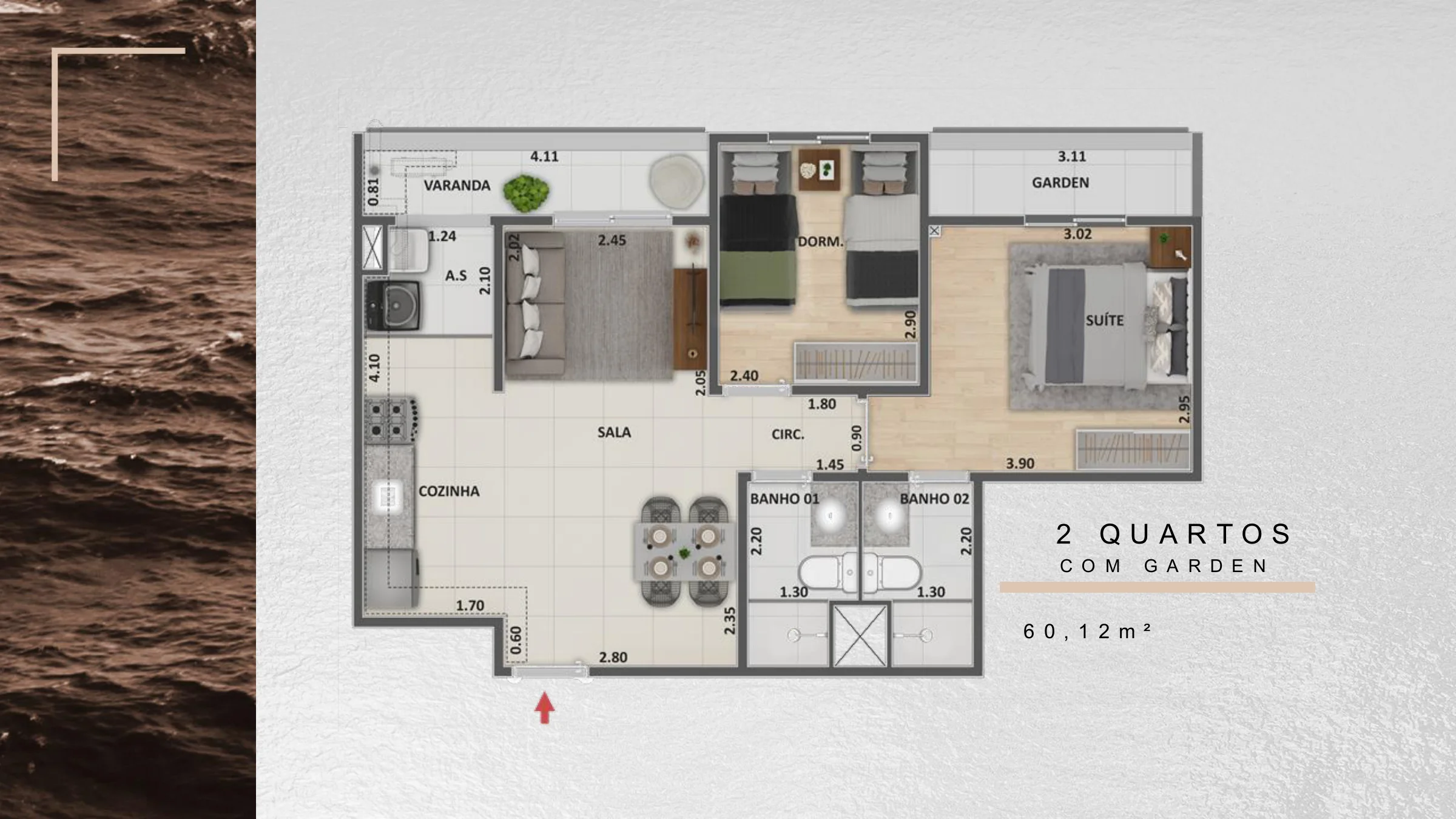 2 quartos garden · 60,12 m² · Metropolitan Dream