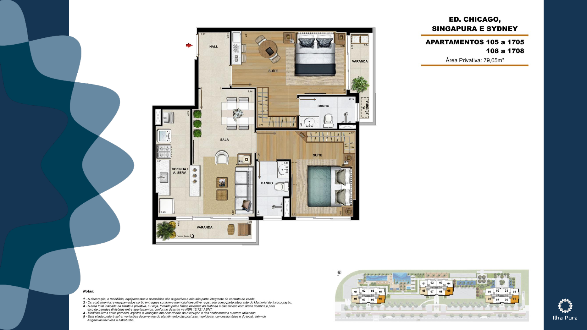 Planta ilustrativa do Millenio com 79,05 m²