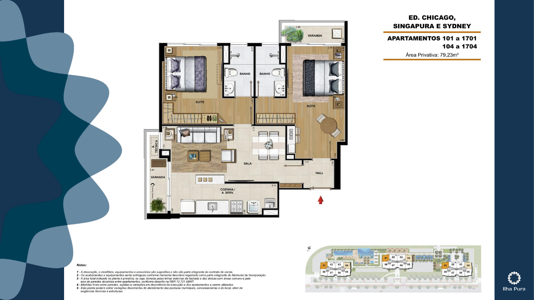 Planta ilustrativa do Millenio com 79,23 m²