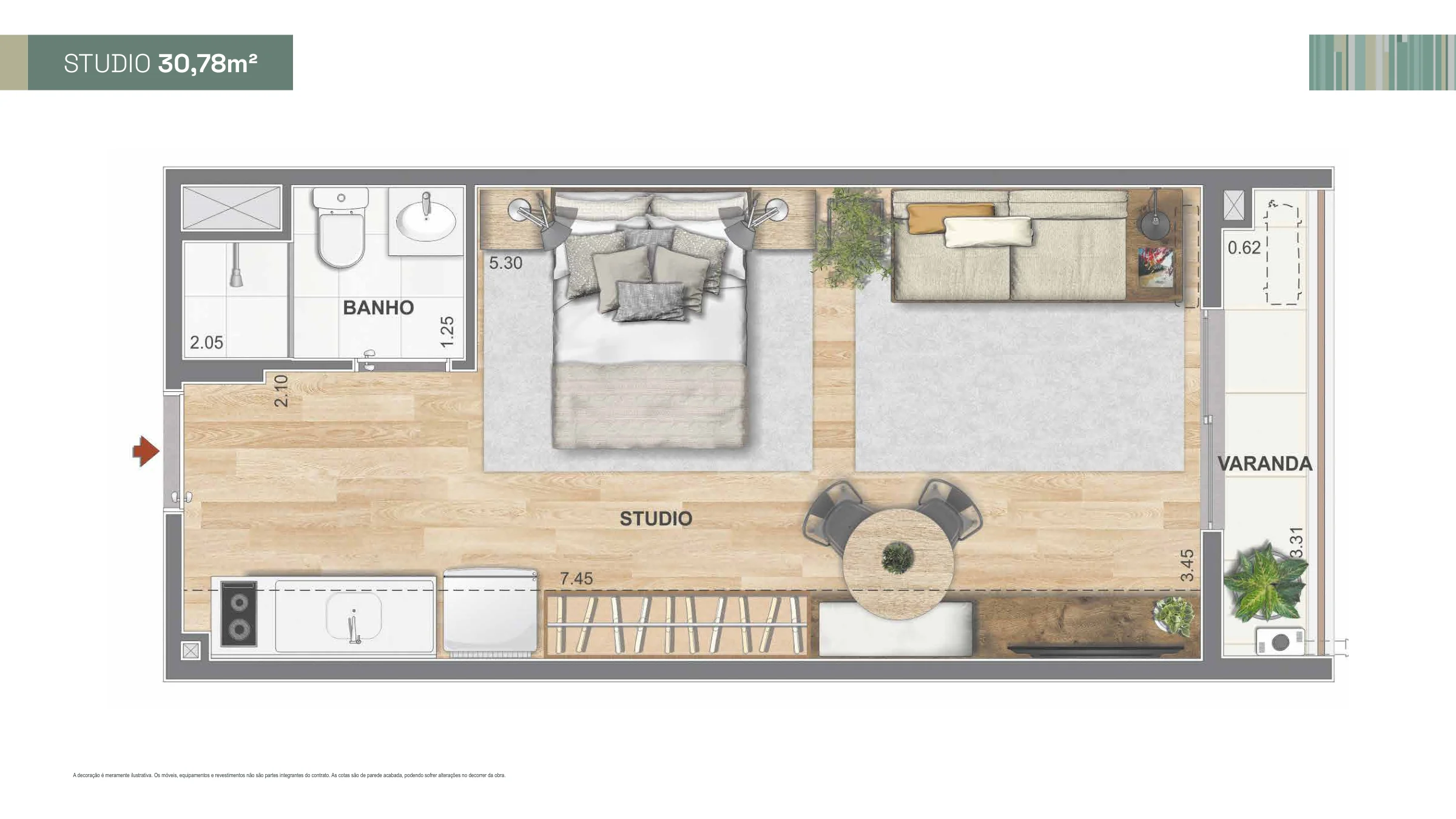Studio · 30,78 m² · Mirante da Guanabara