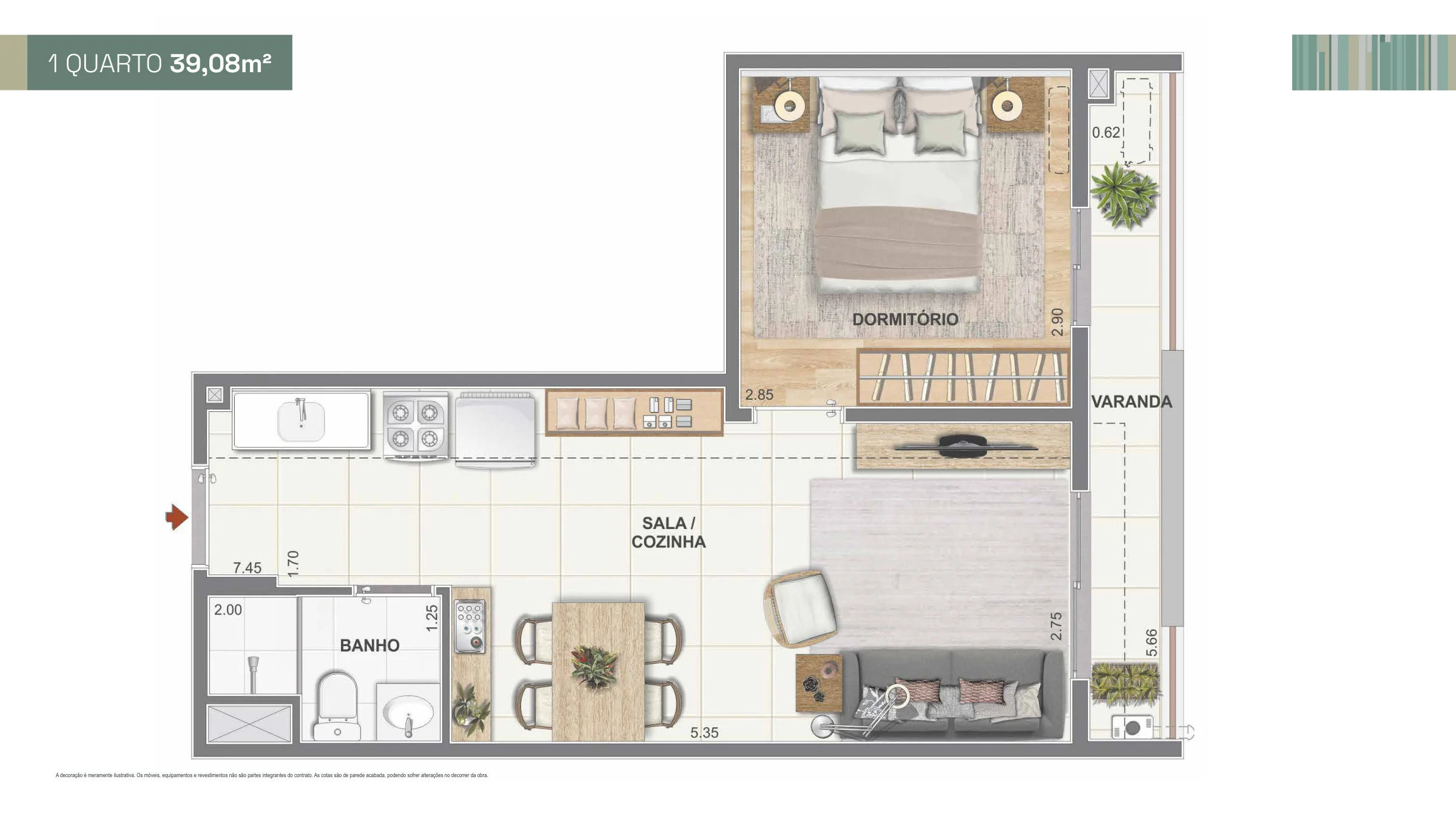 1 quarto · 39,08 m² · Mirante da Guanabara