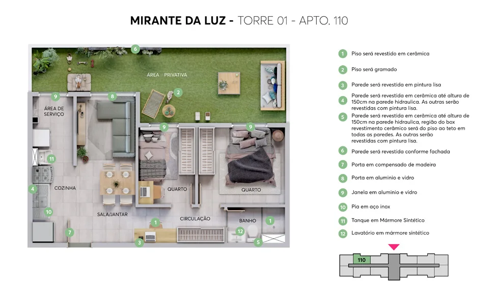 Planta térrea com área privativa do Mirante da Luz
