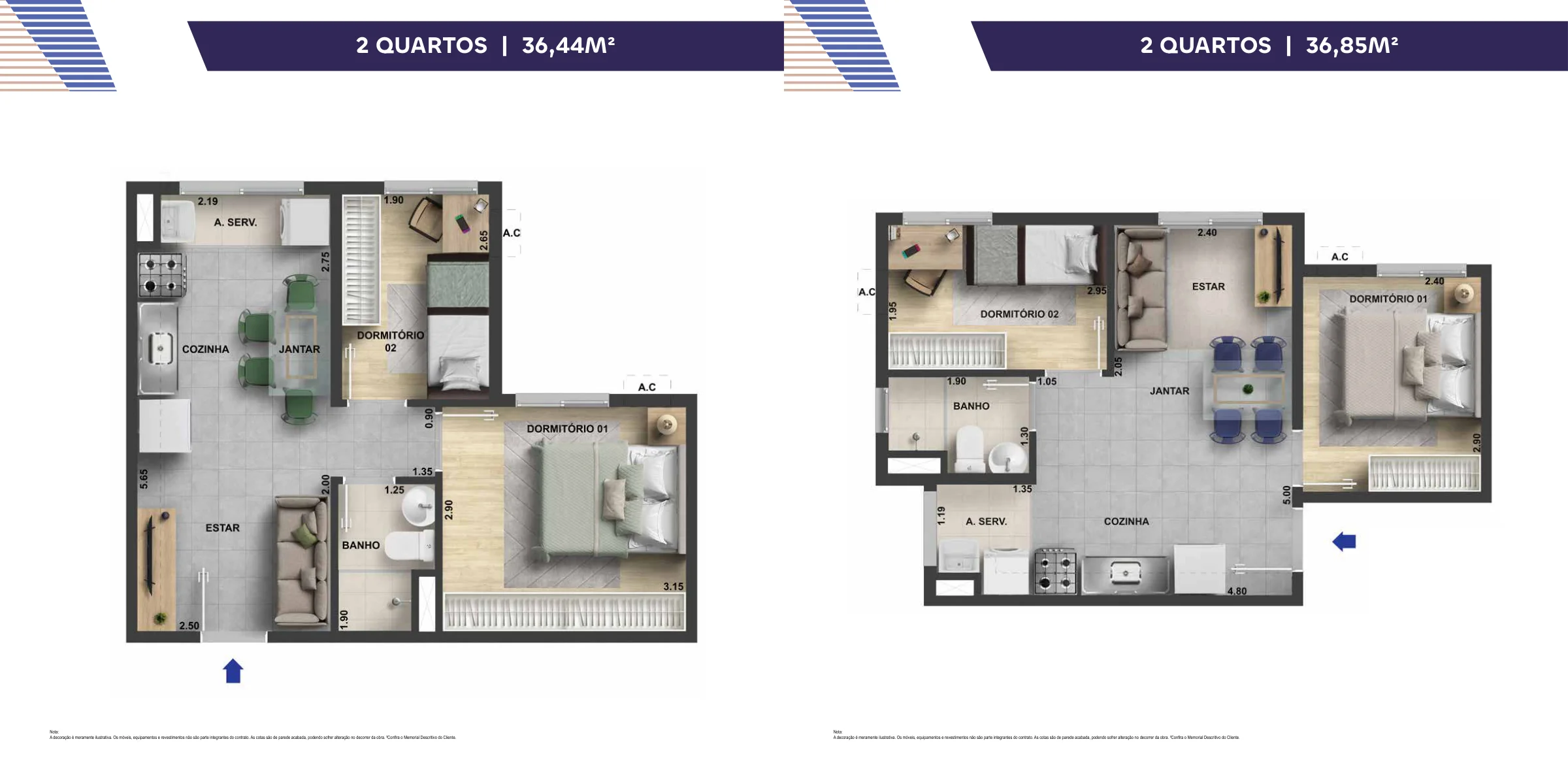 2 quartos · opções de 36,44 e 36,85 m² · My Jacarepaguá Life