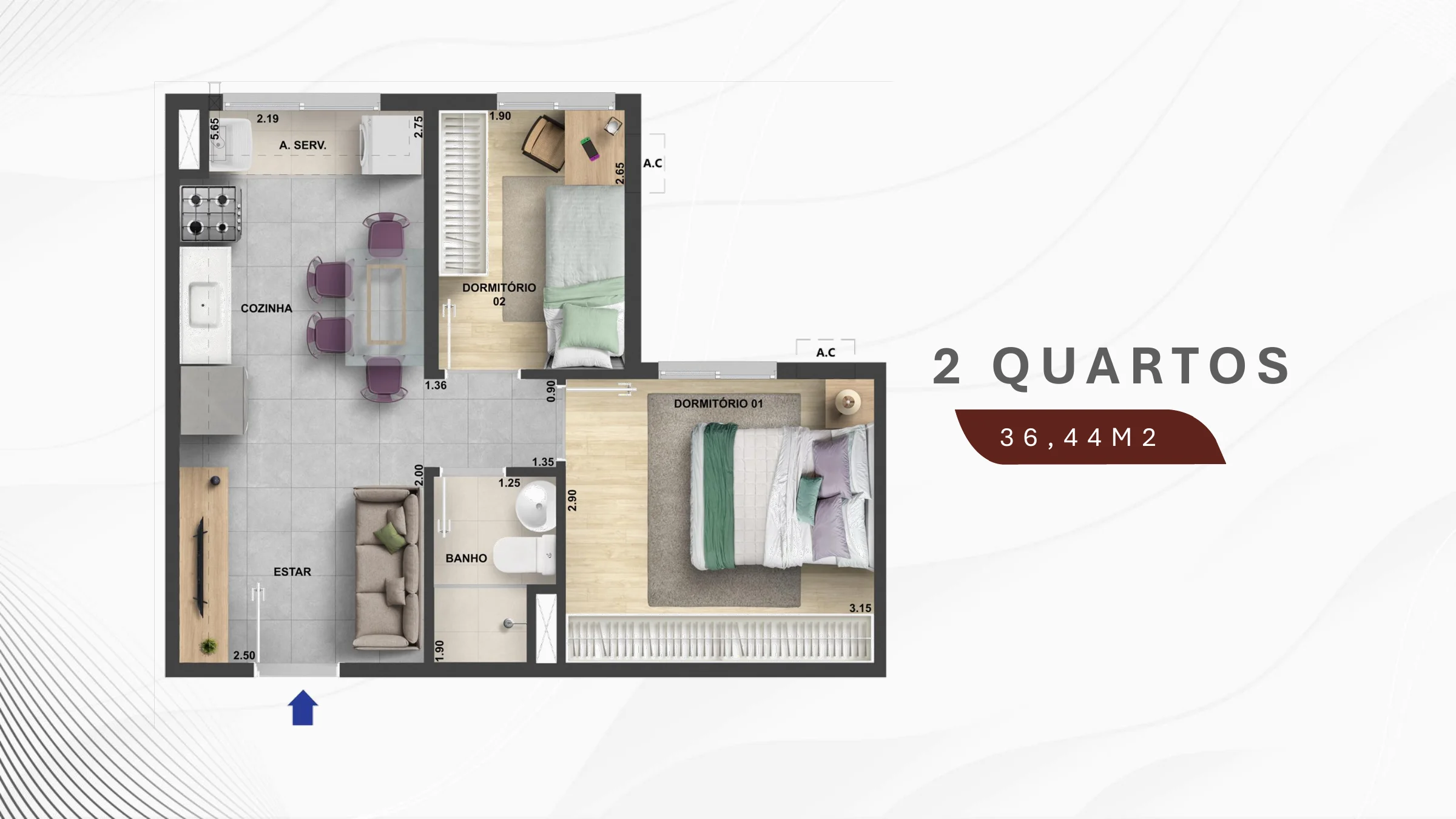 2 quartos · 36,44 m² · My Jacarepaguá Mood