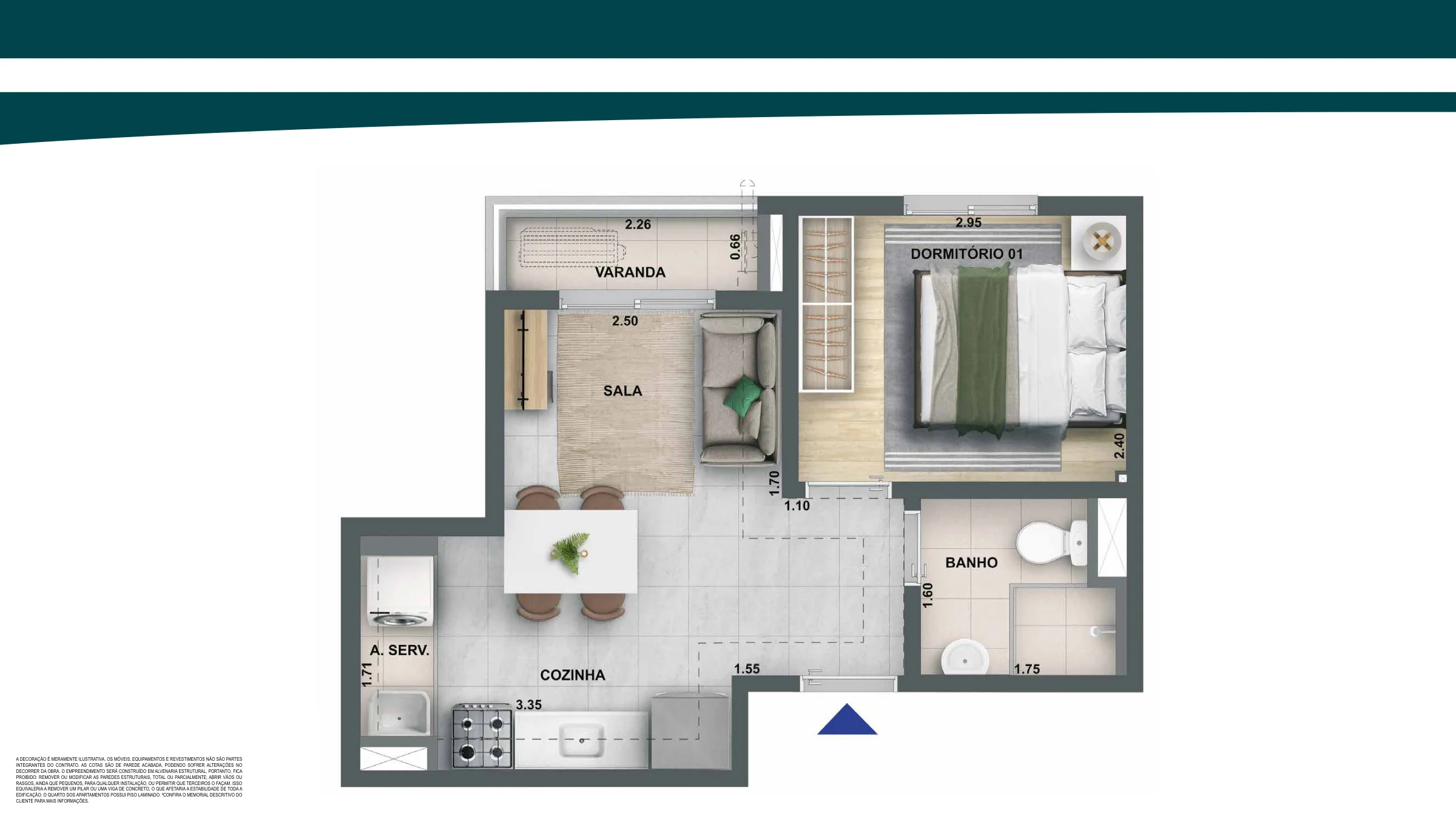 1 quarto com varanda · 30,55 m² · Nova Leopoldina