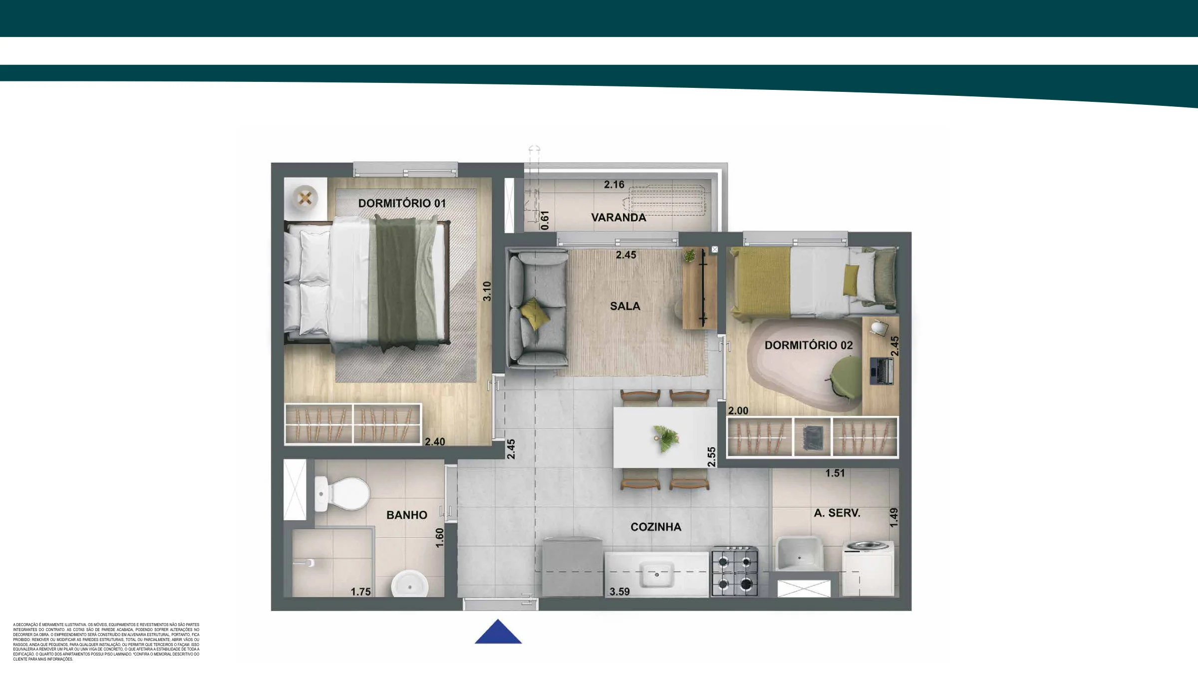 2 quartos com varanda · 35,60 m² · Nova Leopoldina