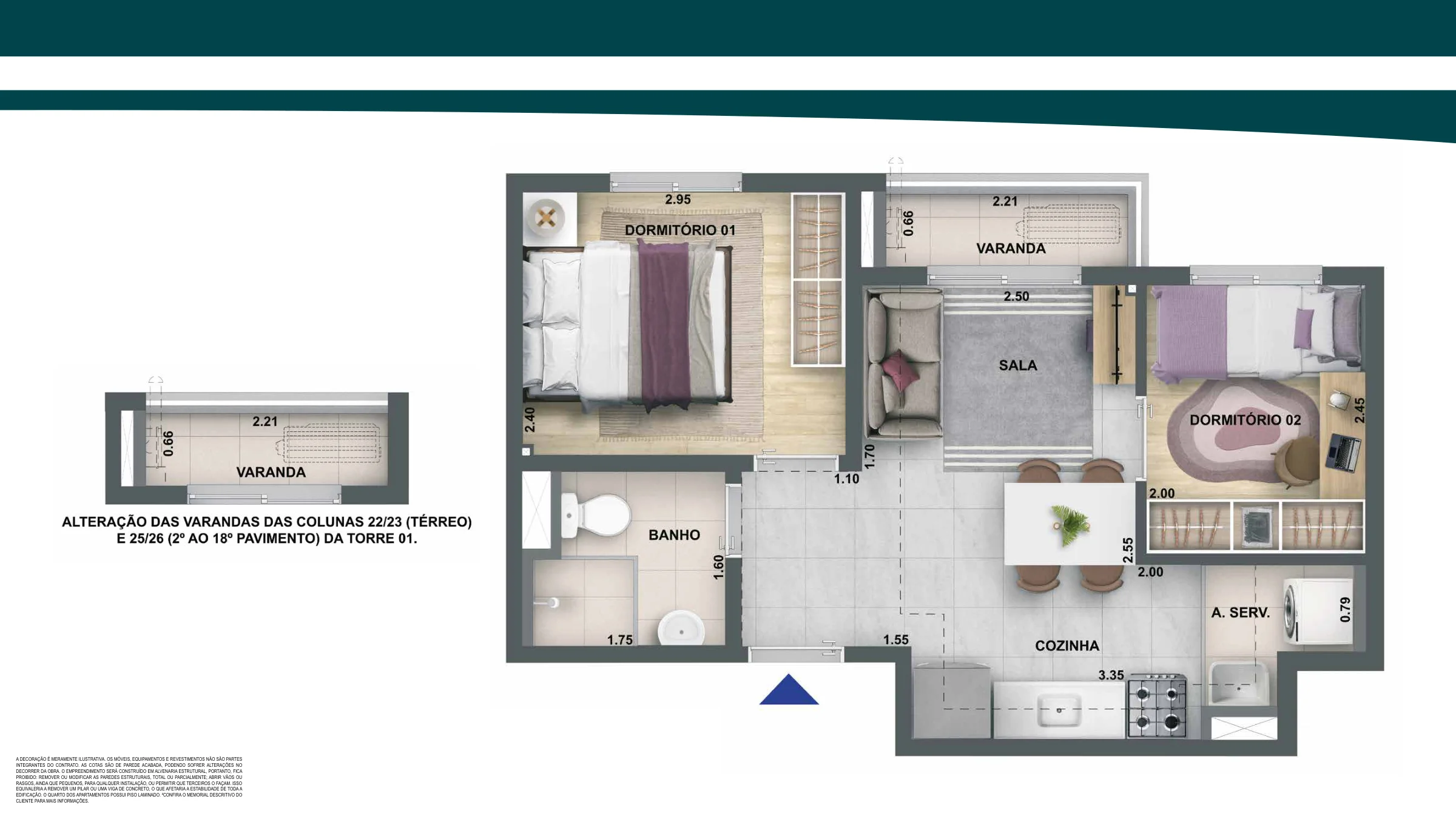 2 quartos com varanda · 36,21 m² · Nova Leopoldina