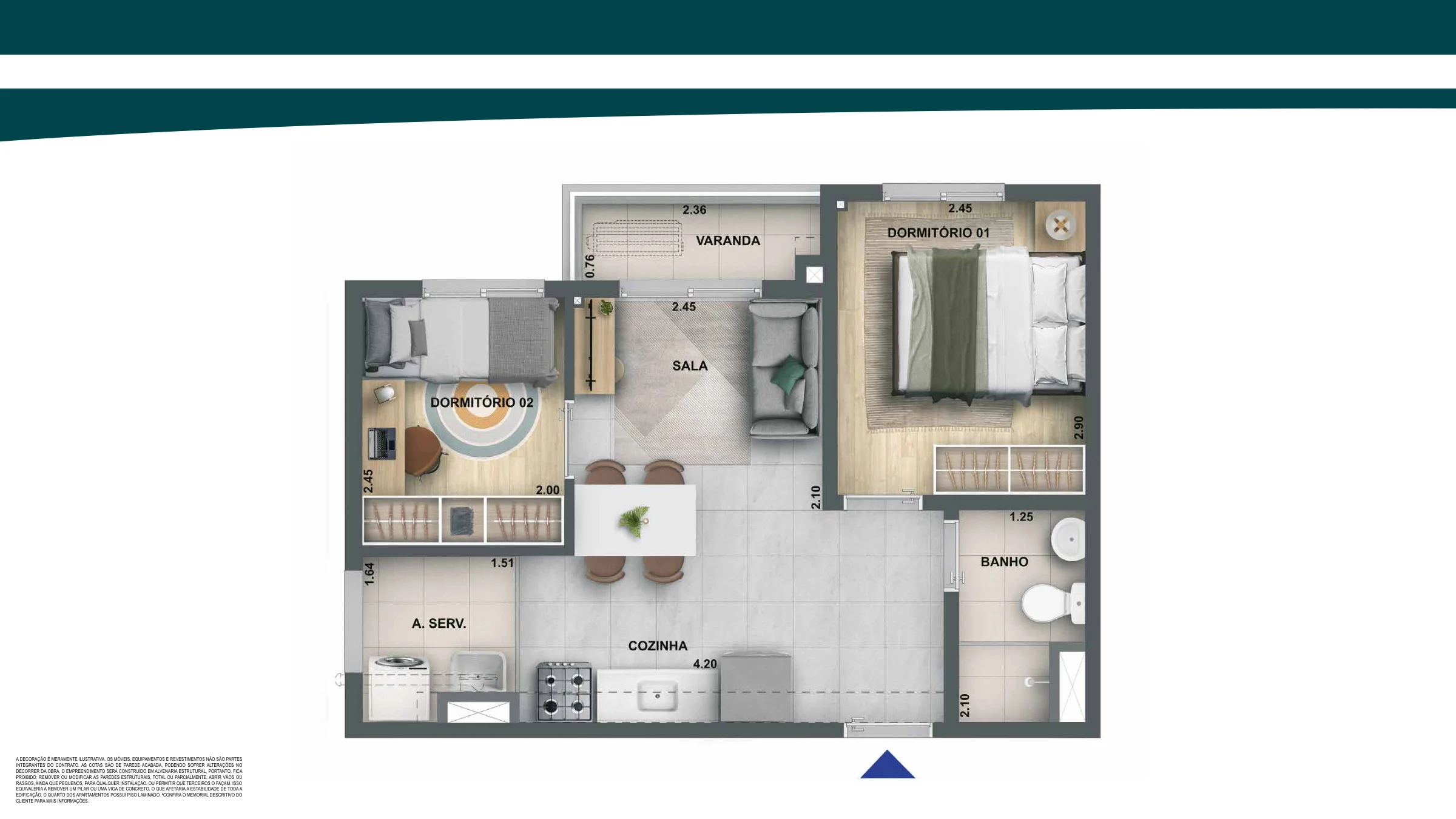 2 quartos com varanda · 37,76 m² · Nova Leopoldina