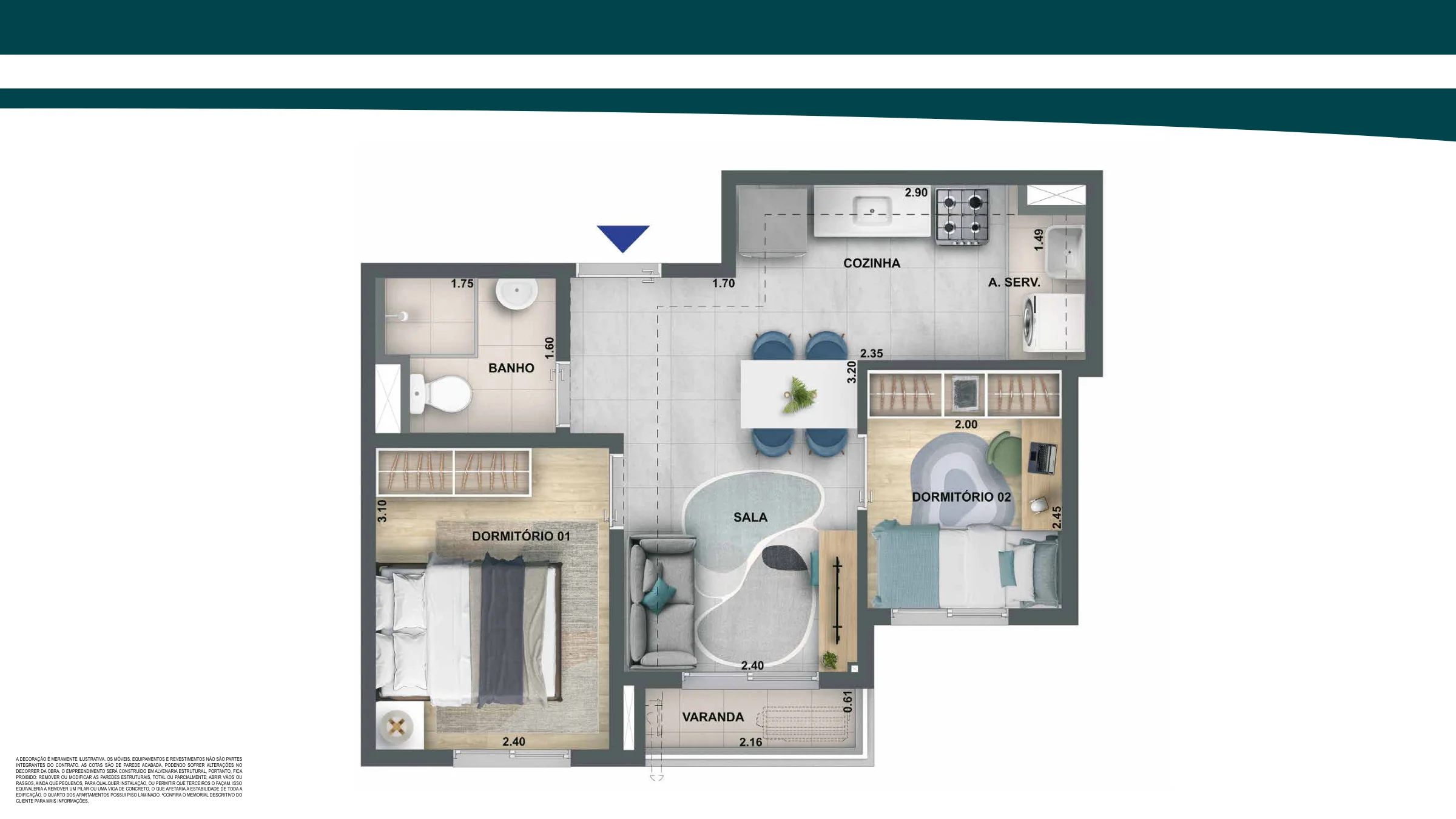 2 quartos com varanda · 38,04 m² · Nova Leopoldina