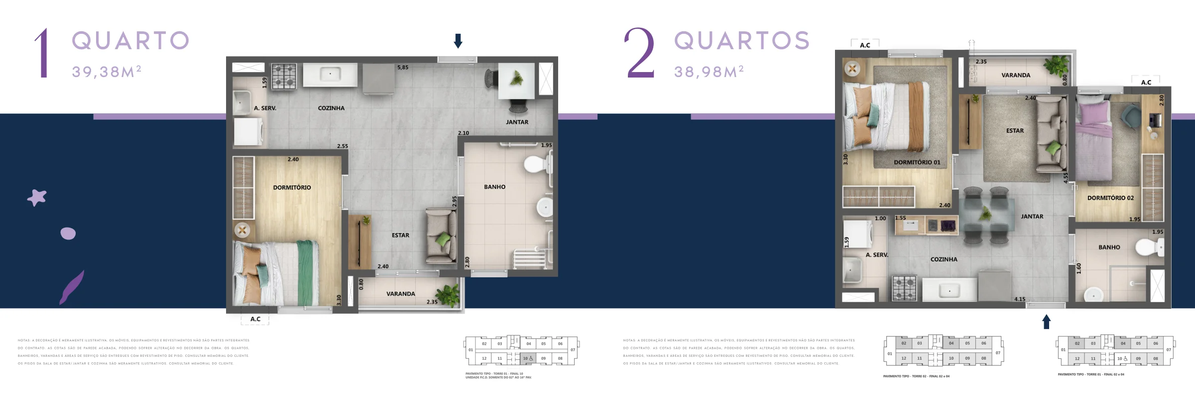 1 e 2 quartos · Nova Norte Ginga