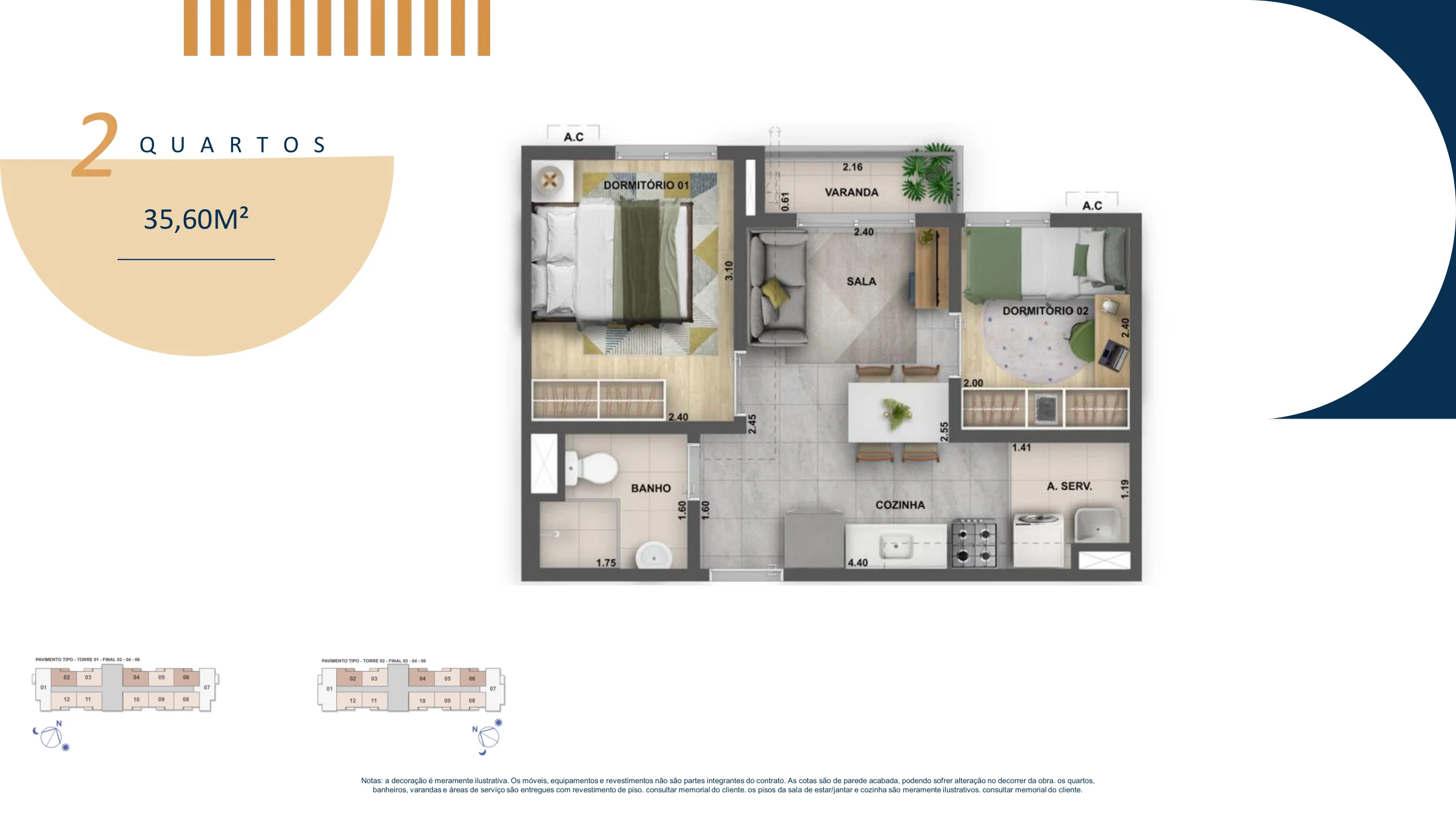2 quartos · 35,60 m² · Nova Norte Raízes