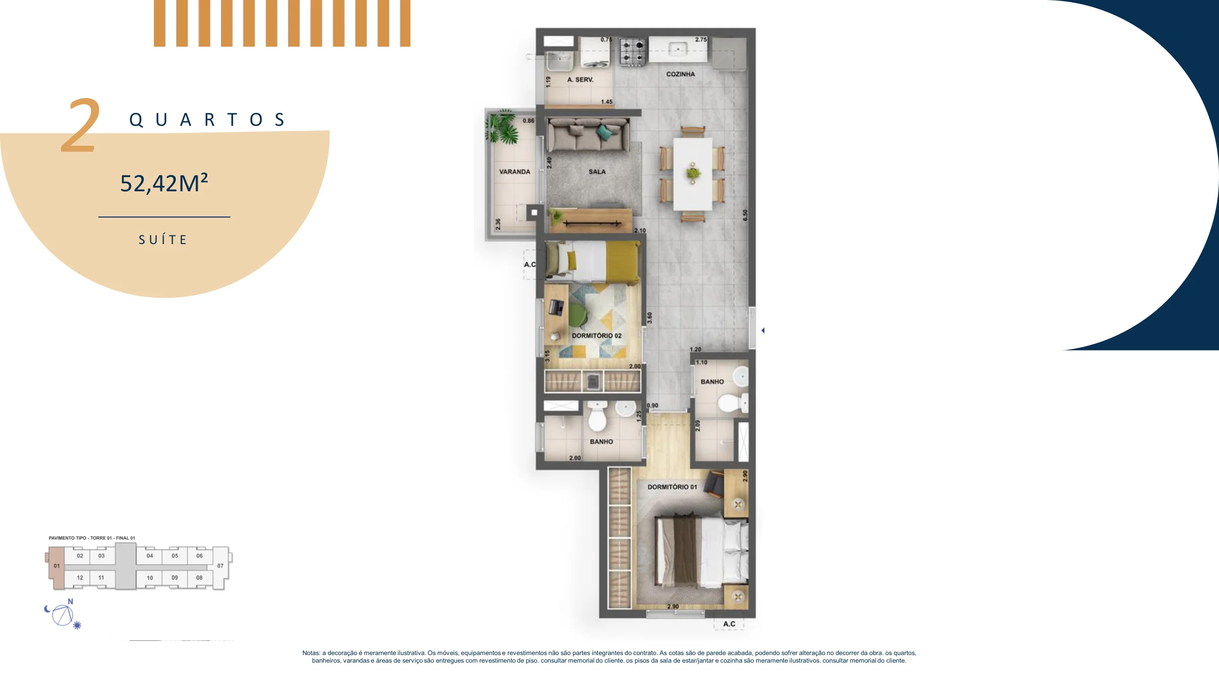 2 quartos com suíte · 52,42 m² · Nova Norte Raízes