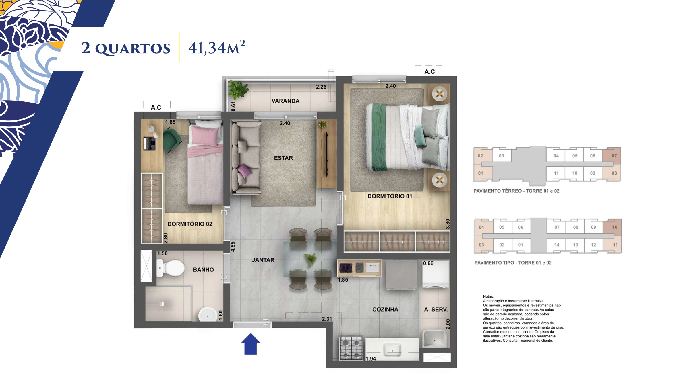2 quartos · 41,34 m² · Nova Olaria