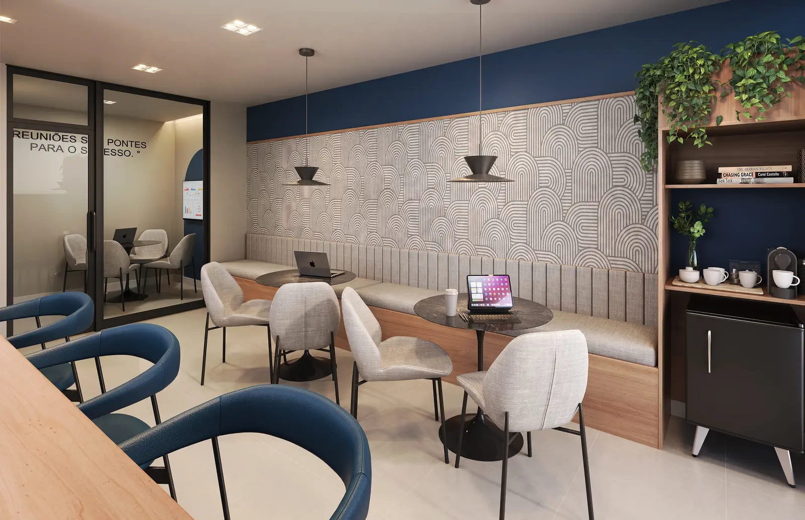 Perspectiva ilustrativa do coworking do On Life Bandeirantes
