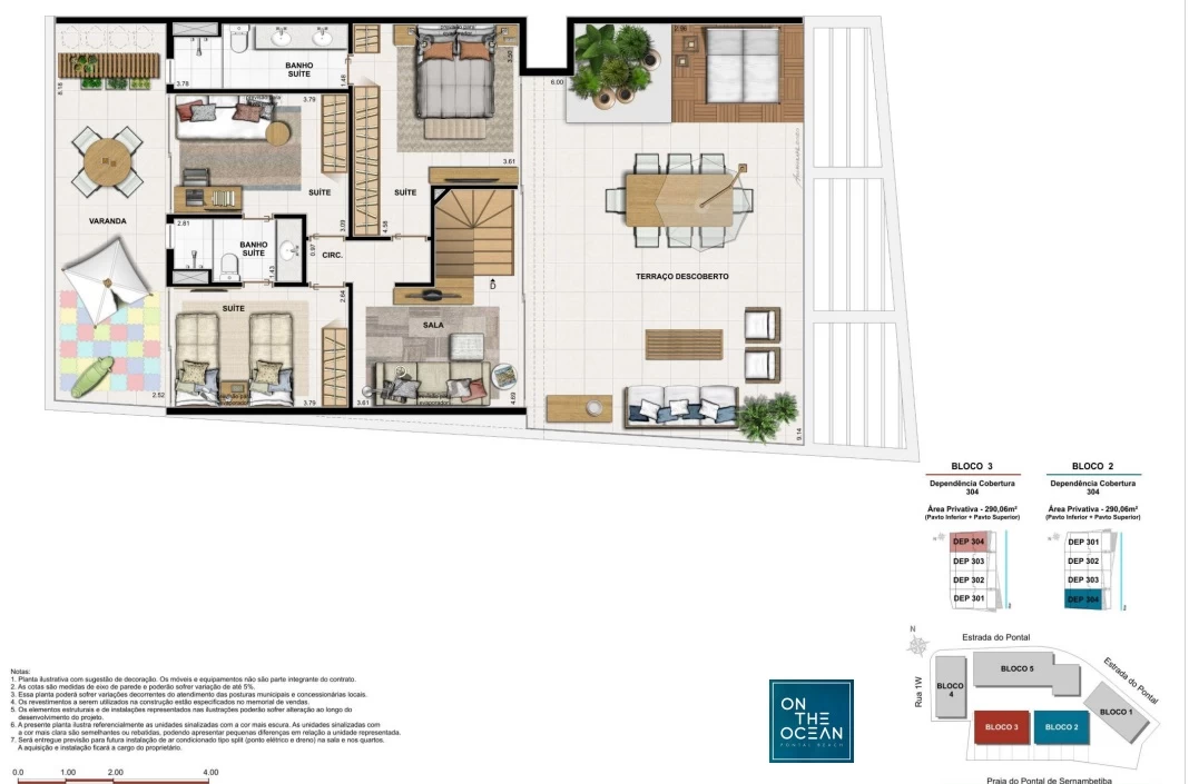 Planta ilustrativa de apartamento de 3 quartos