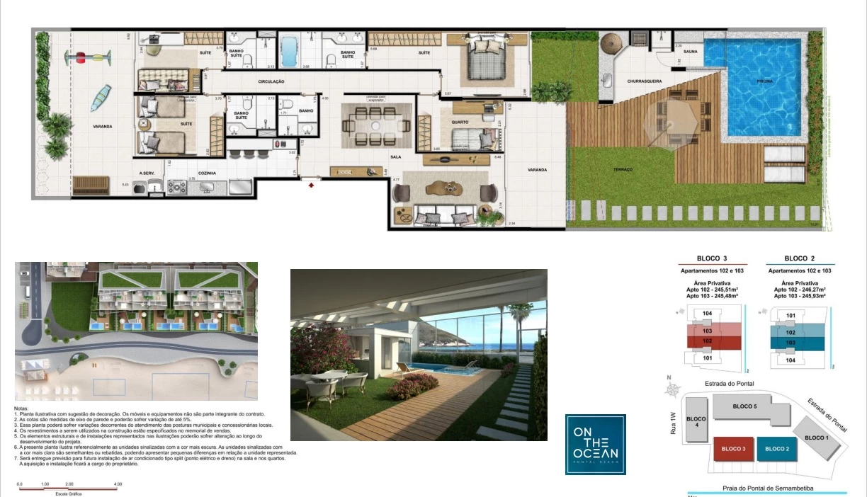 Planta ilustrativa de cobertura duplex de 4 quartos