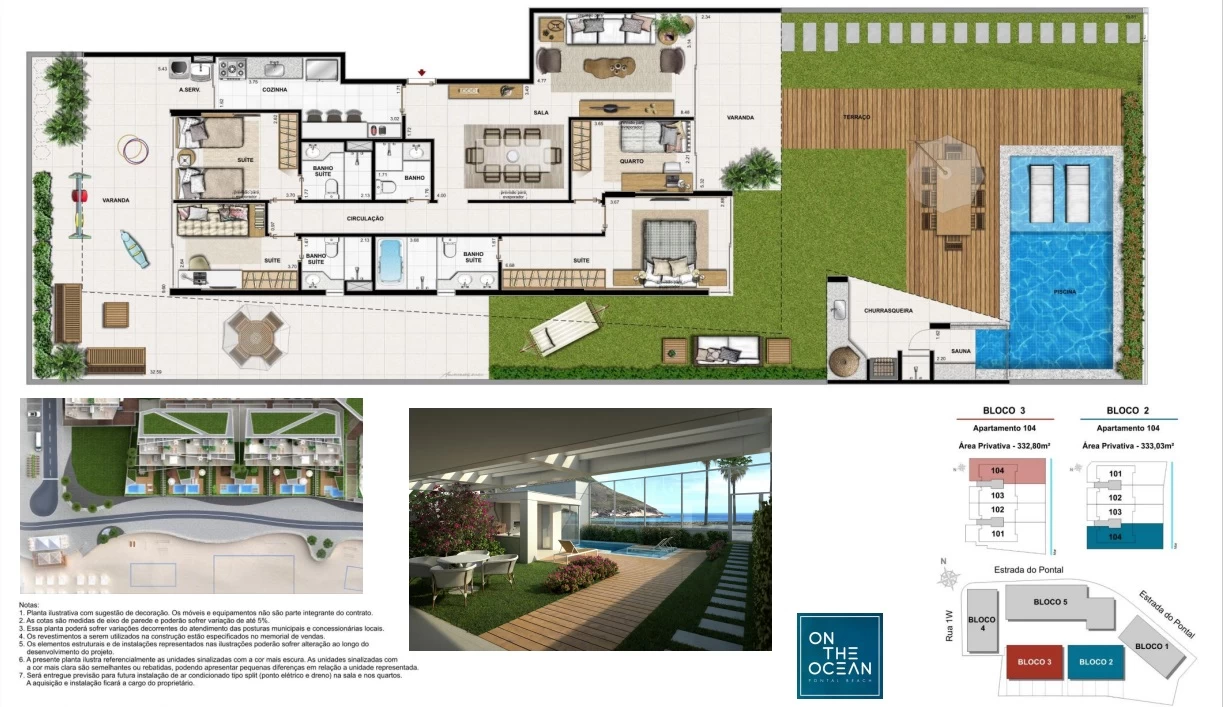 Planta ilustrativa de cobertura duplex de 5 quartos