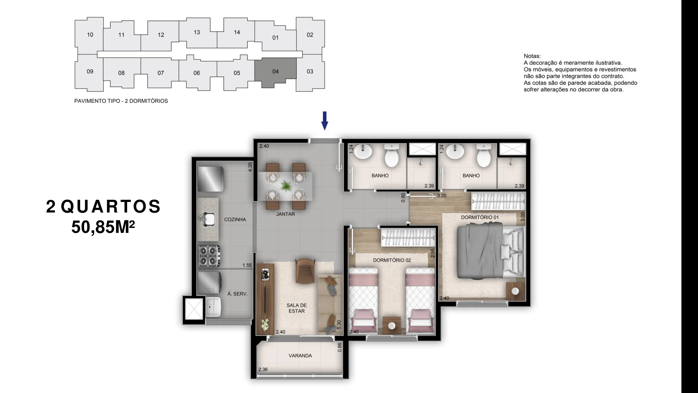2 quartos · 50,85 m² · Orla Recreio Grumari