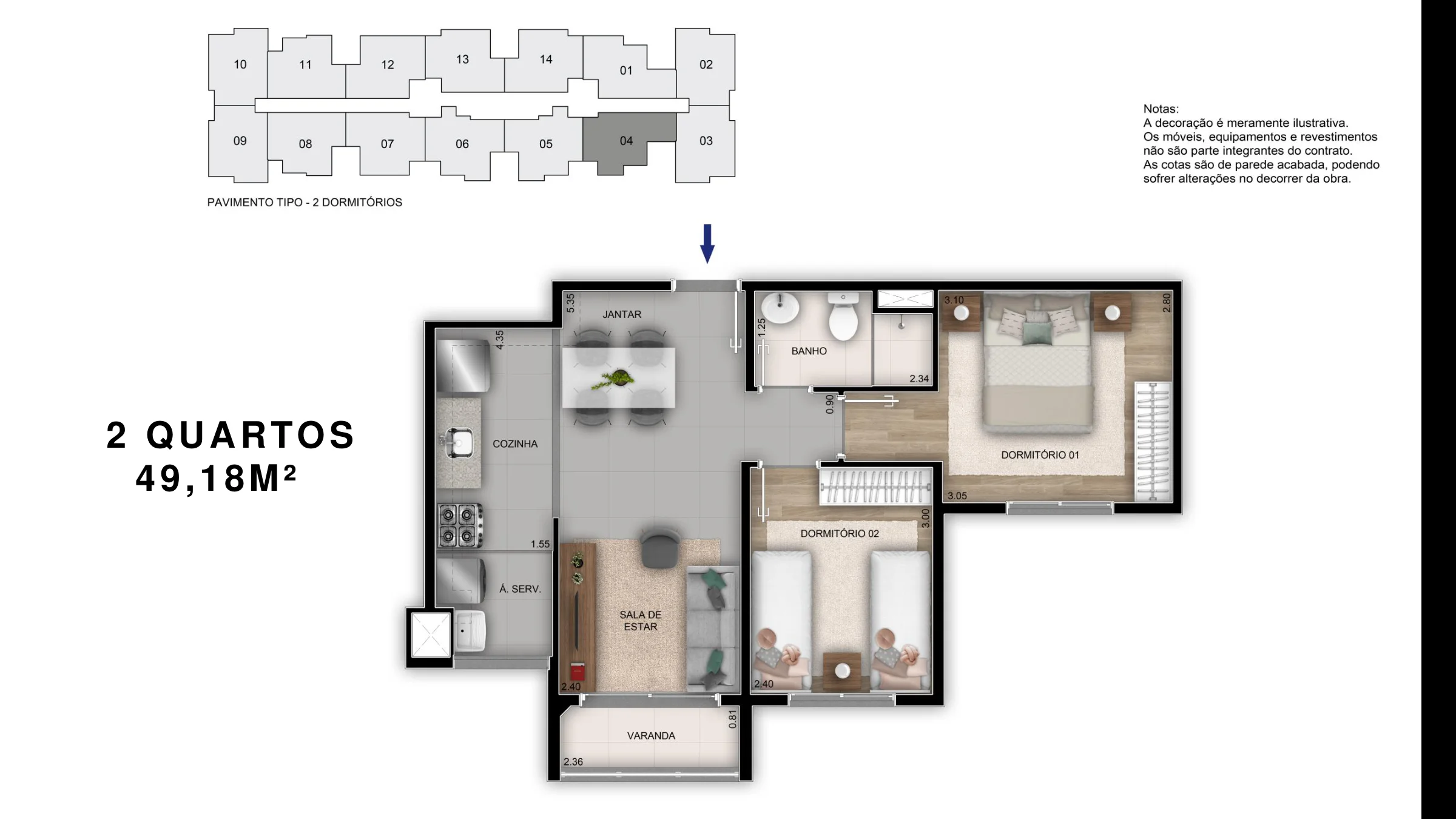 2 quartos · 49,18 m² · Orla Recreio Grumari