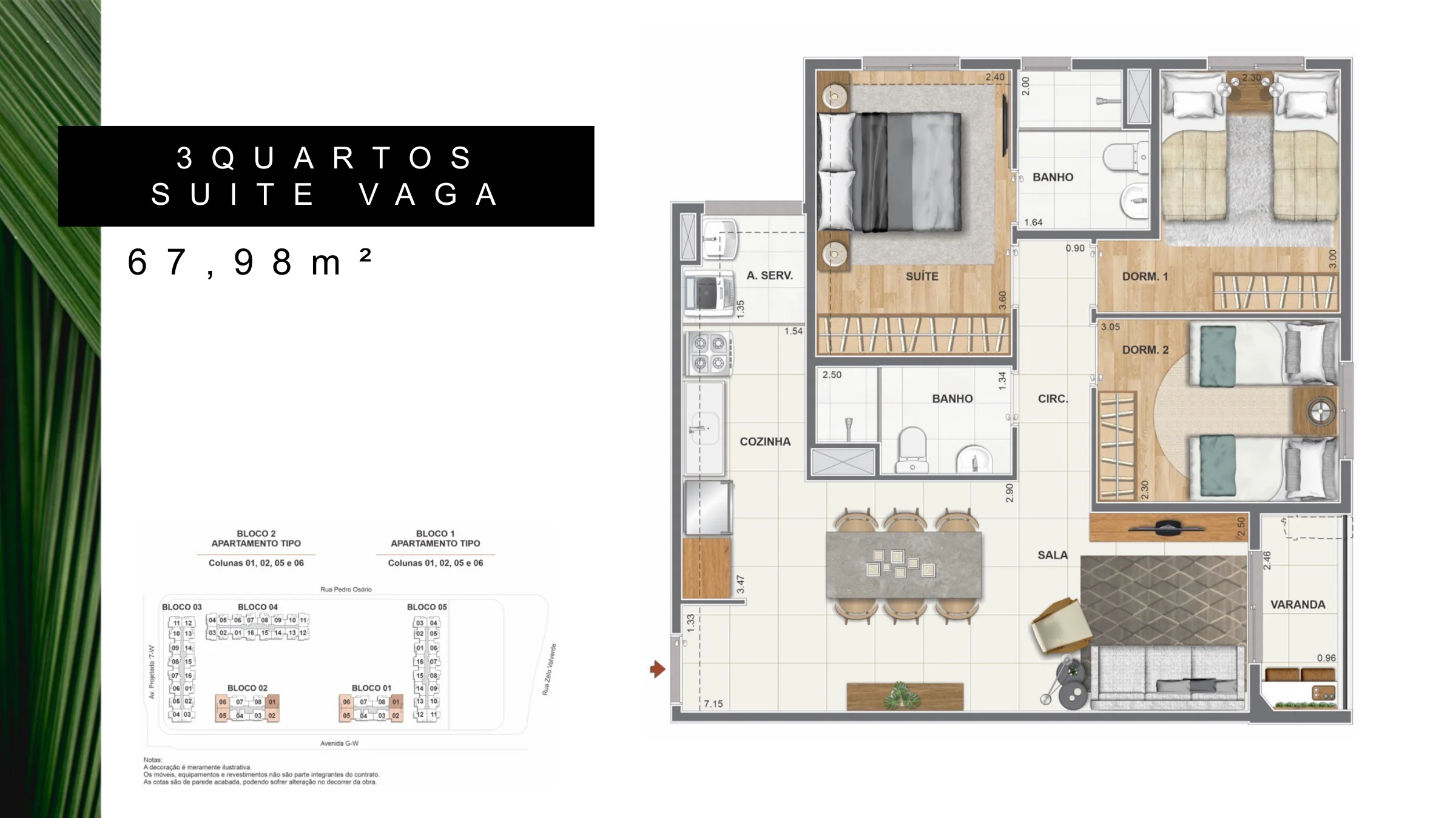 3 quartos com suíte · 67,98 m² · Orla Recreio Reserva