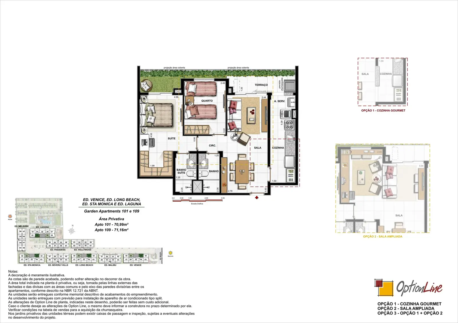 Planta Garden Apartment 101 de 70,99 m²