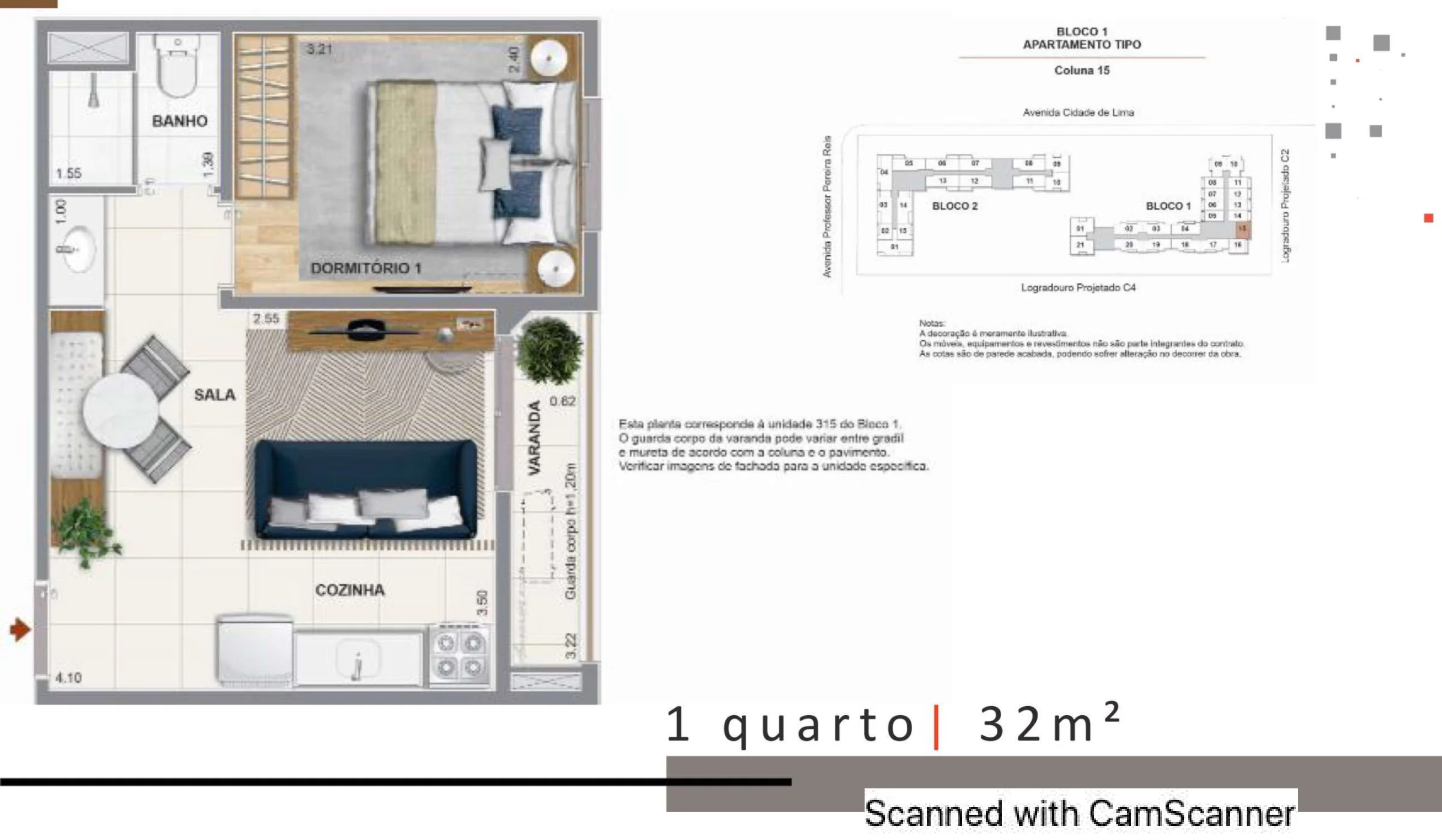 1 quarto · 32 m² · Pateo Nazareth