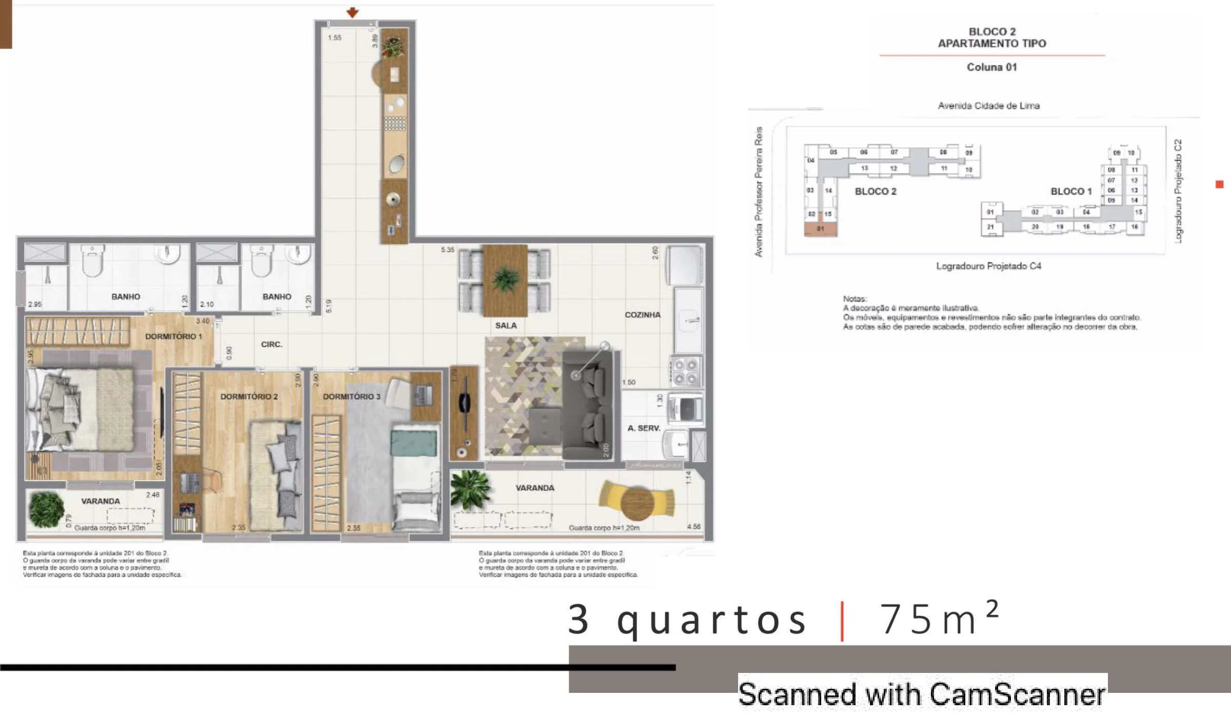 3 quartos · 75 m² · Pateo Nazareth