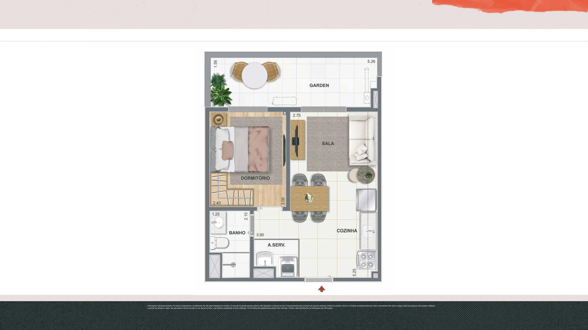 1 quarto garden · 39,91 m² · Pixinguinha — Condomínio Carinhoso