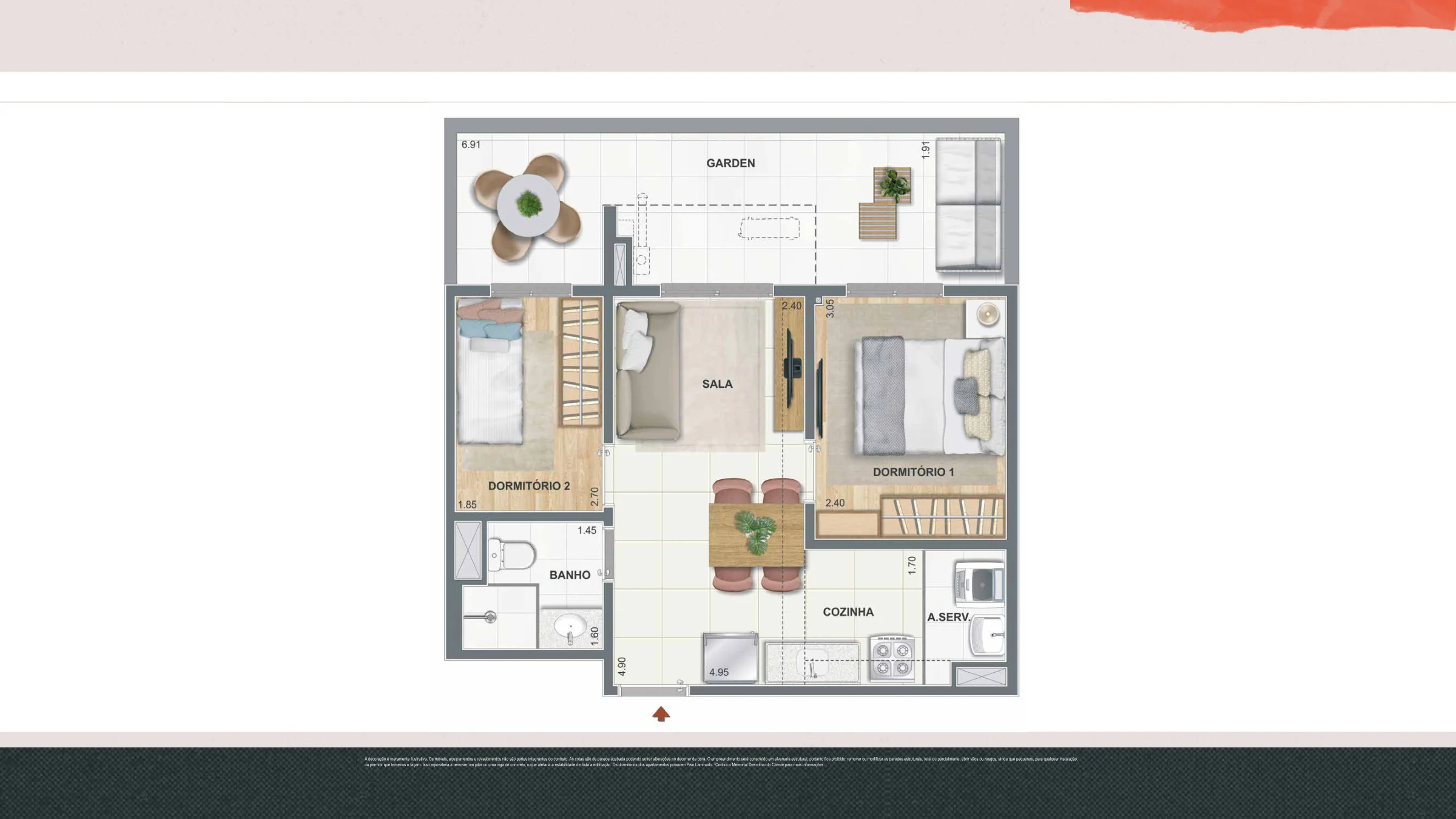 2 quartos garden · 50,89 m² · Pixinguinha — Condomínio Carinhoso
