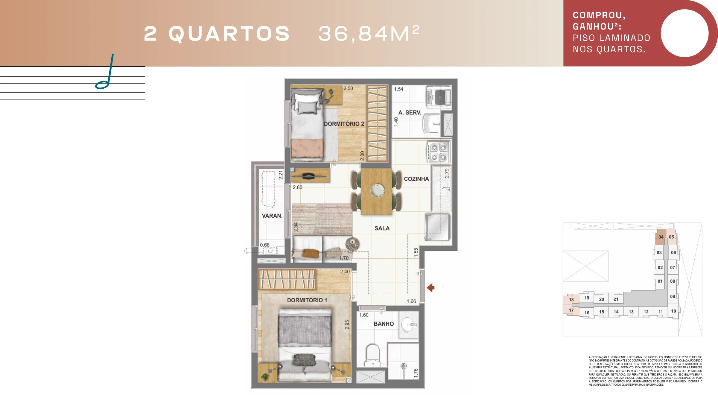 2 quartos · configuração 3 · Pixinguinha — Condomínio Rosa